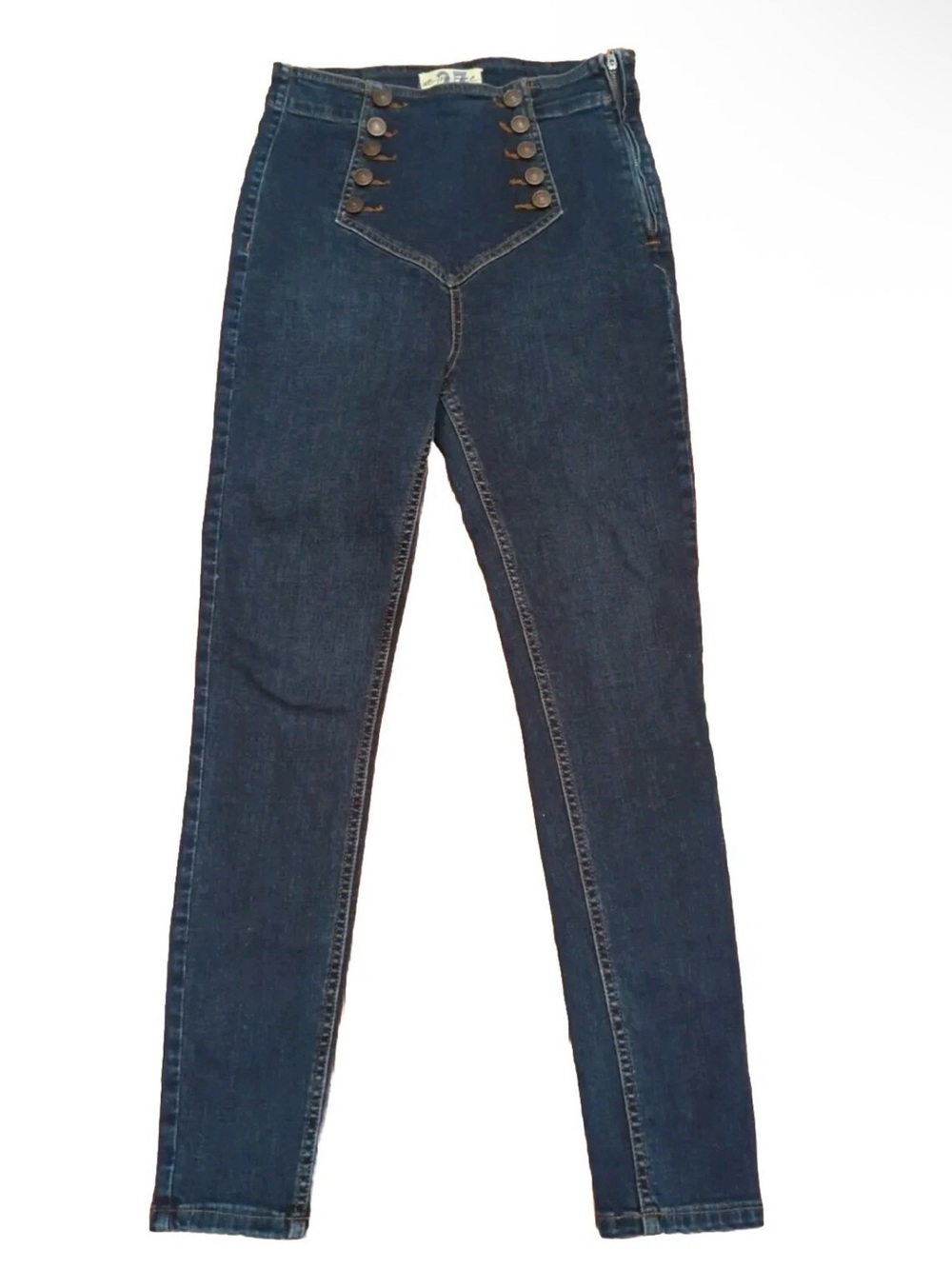 Free people High-Waisted Dark Blue Sailor Button Skinny Jeans - Women